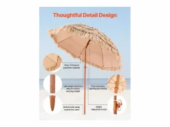 Clearance Sombrilla Hawaiana SucceBuy, Sombrilla Exótica Inclinable de 2 m con Techo de Paja de Polipropileno y 8 Varillas Metálicas, para Playa, Patio, Piscina y Jardín Marru00f3n