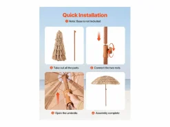 Clearance Sombrilla Hawaiana SucceBuy, Sombrilla Exótica Inclinable de 2 m con Techo de Paja de Polipropileno y 8 Varillas Metálicas, para Playa, Patio, Piscina y Jardín Marru00f3n