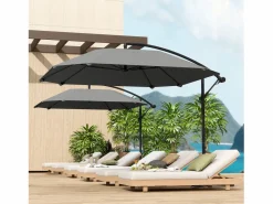 Online Sombrilla voladiza con manivela, protección UV 50+, poliéster, gris oscuro (304x260x245 cm)