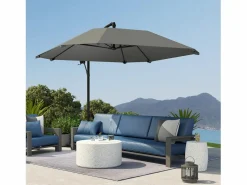 Online Sombrilla voladiza con manivela, protección UV 50+, poliéster, gris oscuro (304x260x245 cm)