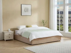 Clearance Ysmée Somier con arcón 160 x 200 cm queen size de pana - KARESO de YSMÉE Beige