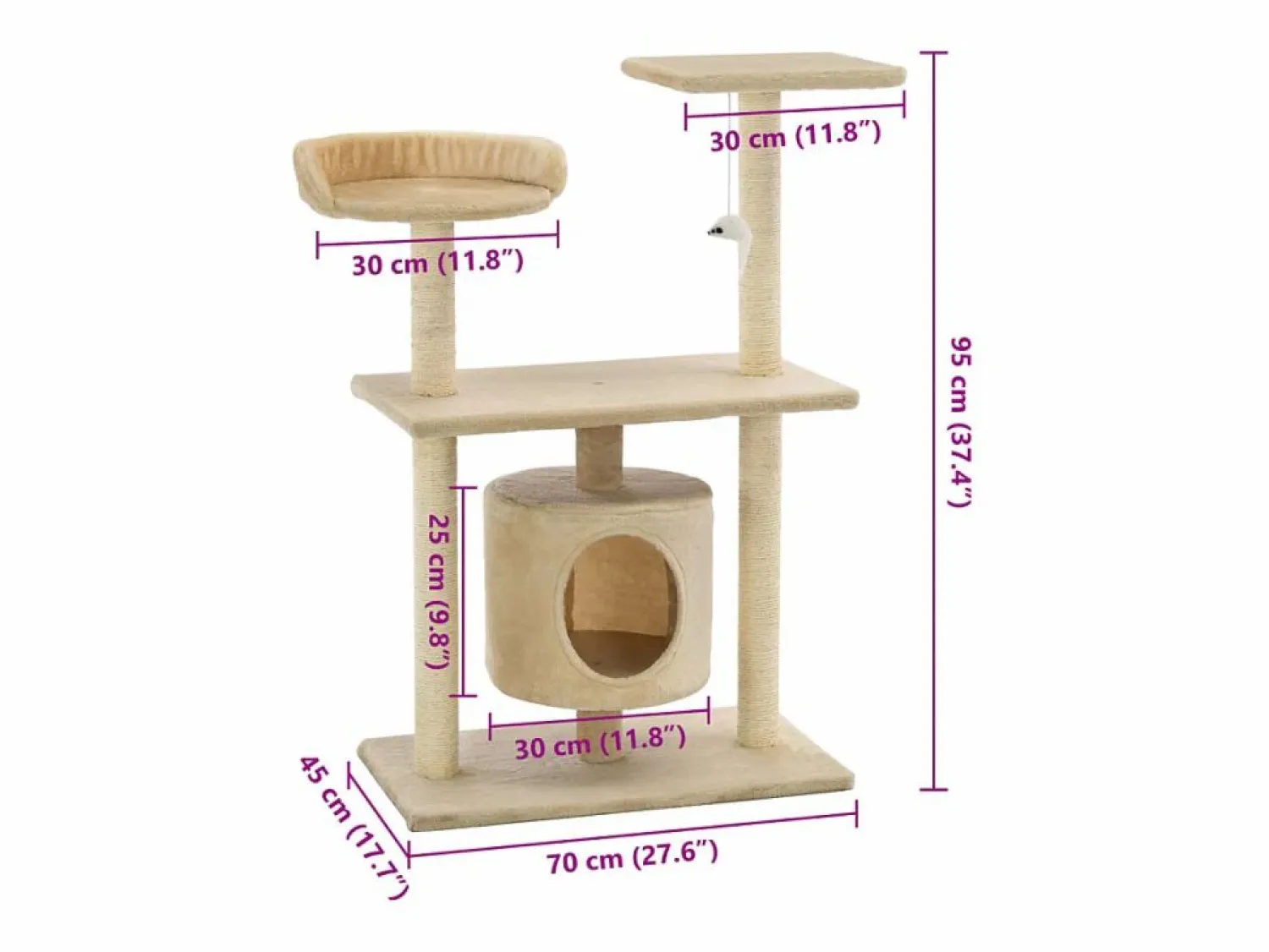 Best Garden Furniture Sophie-Manon Rascador para gatos con postes rascadores de sisal 95 cm Beige