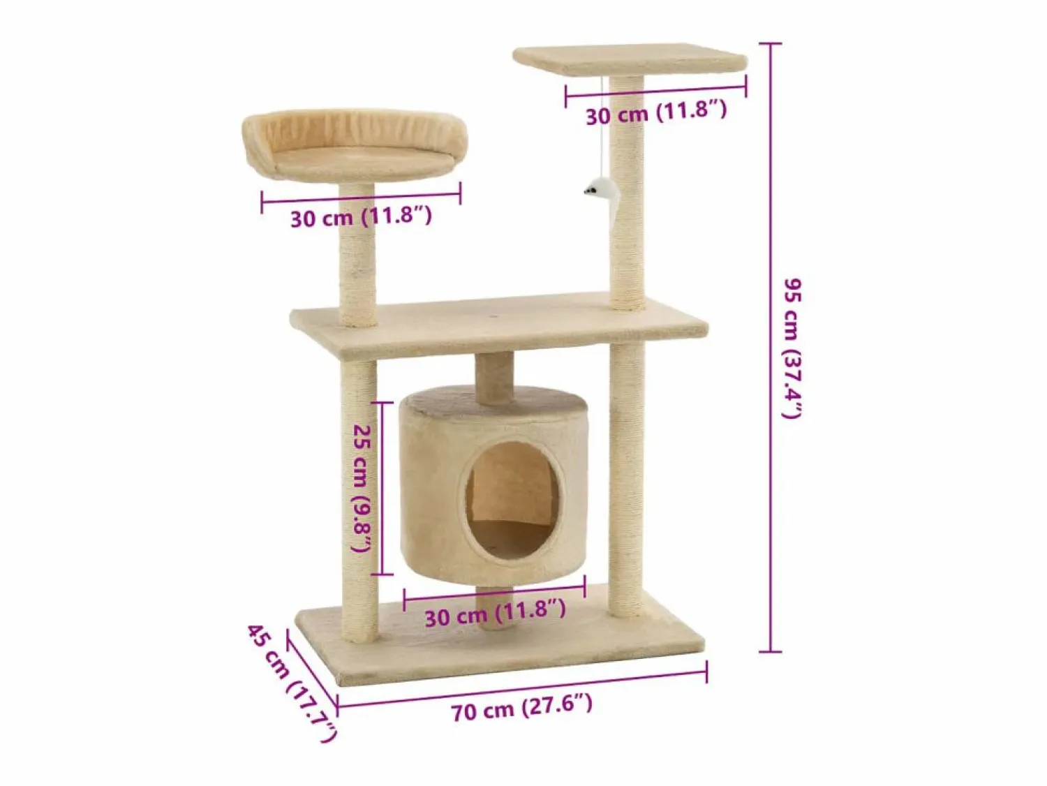 Best Garden Furniture Sophie-Manon Rascador para gatos con postes rascadores de sisal 95 cm Beige