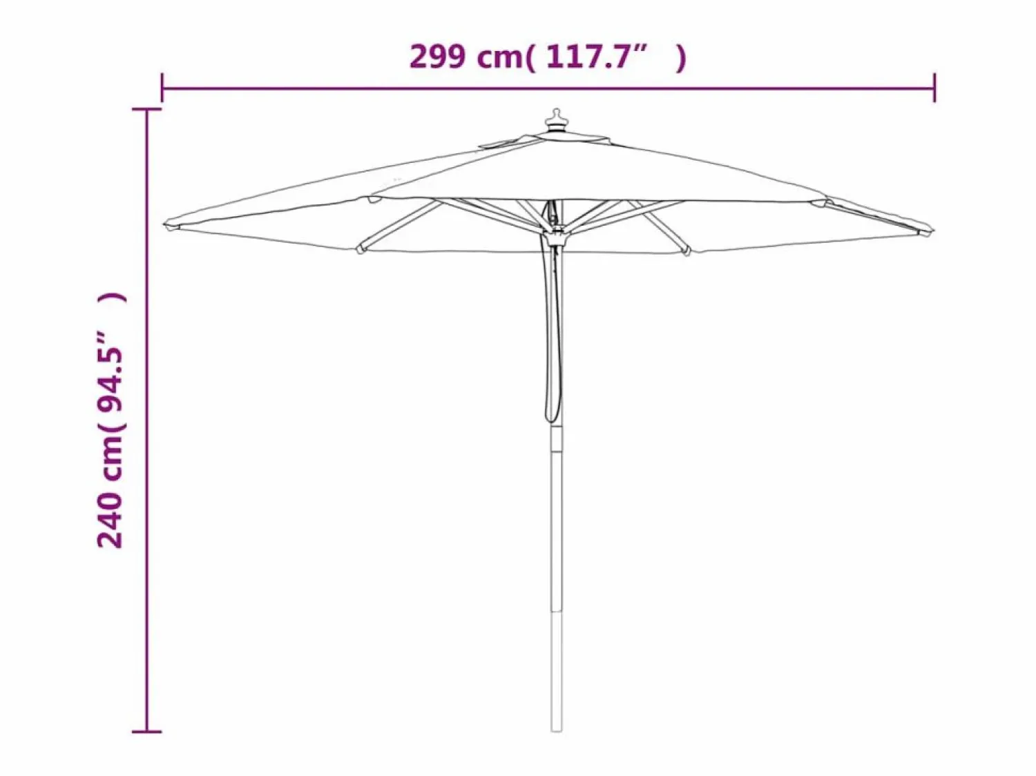 Outlet Garden Furniture Sophie-Sandrine Sombrilla de jardín con poste de madera rojo burdeos 299x240 cm