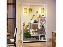 Best Tribesigns Soporte para plantas de interior de 5 niveles, estantería de metal de 180 cm con 10 ganchos de suspensión, soporte multifunción Blanco