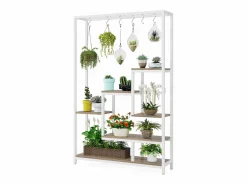 Best Tribesigns Soporte para plantas de interior de 5 niveles, estantería de metal de 180 cm con 10 ganchos de suspensión, soporte multifunción Blanco