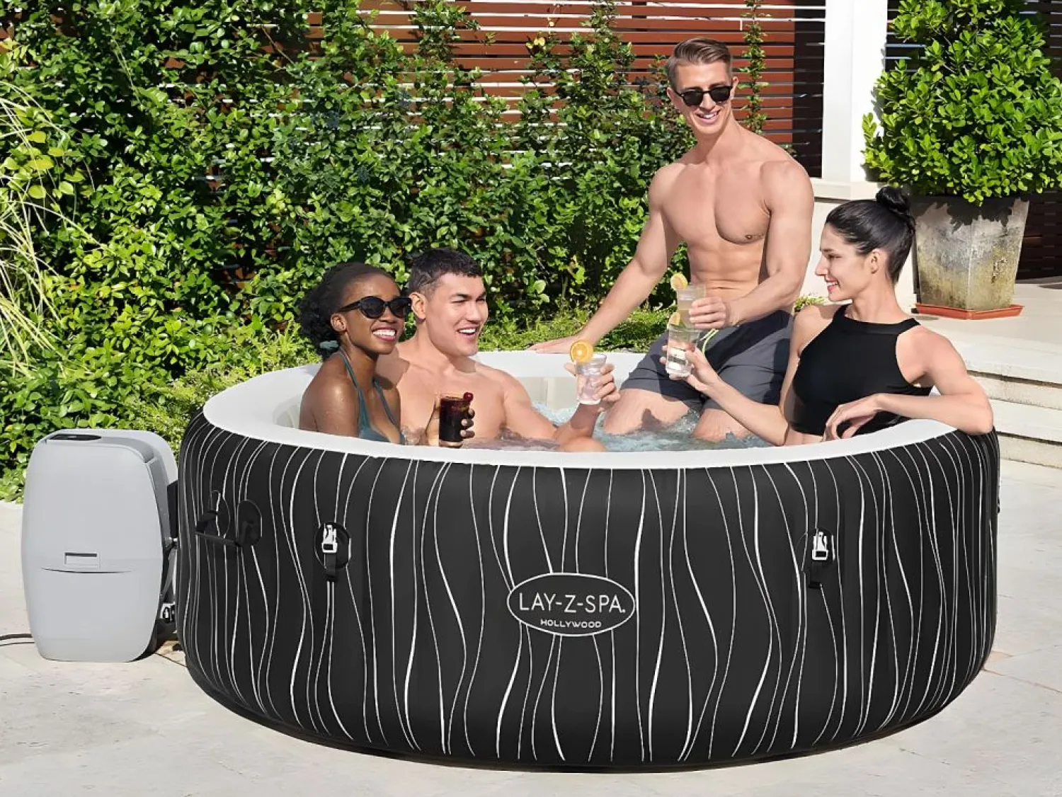 New Spa Hinchable Lay-Z-Spa Holywood 196x66 cm para 6 Personas con Airjet, Luz LED, Cobertor, Almohadas y Mando a Distancia Spa Hinchable