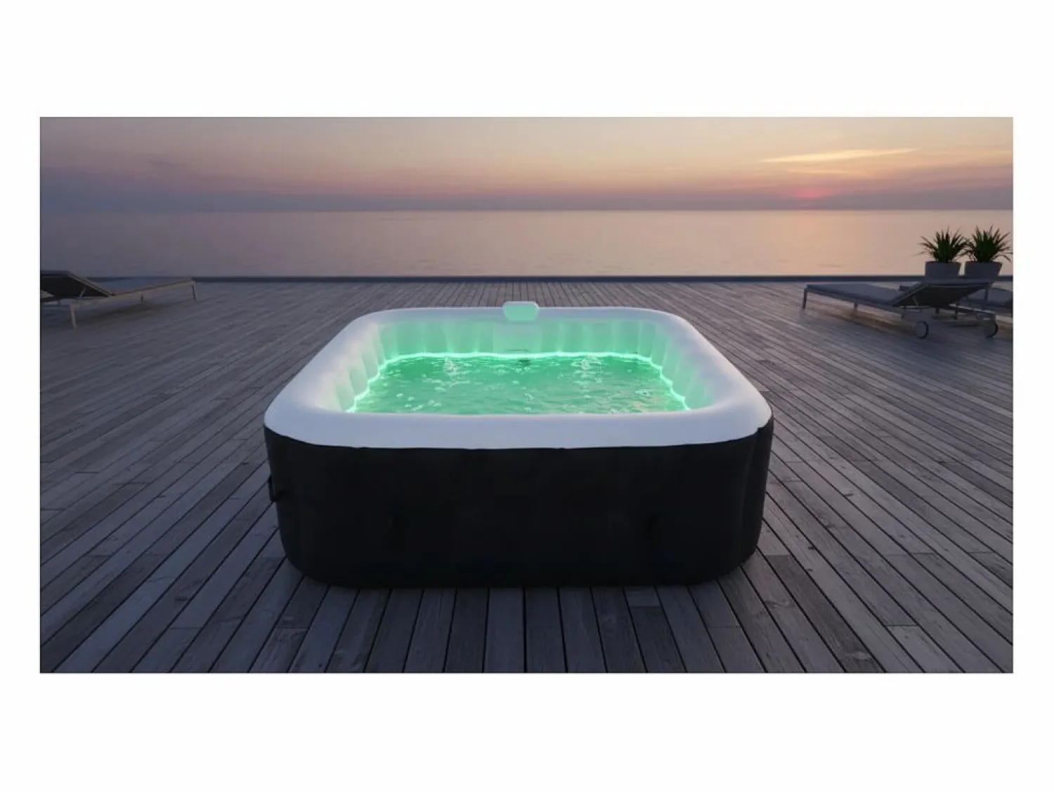 Discount Spa hinchable cuadrado de 4 plazas - Sunspa - Diadema LED incluida - Dimensiones : 155 x 155 cm Negro