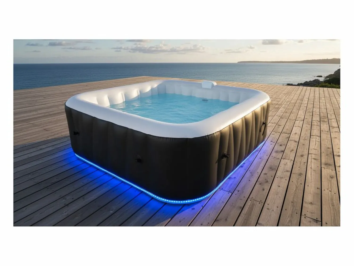 Discount Spa hinchable cuadrado de 4 plazas - Sunspa - Diadema LED incluida - Dimensiones : 155 x 155 cm Negro