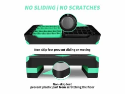 Step aeróbico ajustable para ejercicio, plataforma de polietileno antideslizante, color (68,5 x 28 x 10 cm) Verde