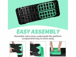 Step aeróbico ajustable para ejercicio, plataforma de polietileno antideslizante, color (68,5 x 28 x 10 cm) Verde