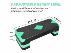 Step aeróbico ajustable para ejercicio, plataforma de polietileno antideslizante, color (68,5 x 28 x 10 cm) Verde