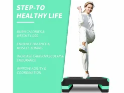 Step aeróbico ajustable para ejercicio, plataforma de polietileno antideslizante, color (68,5 x 28 x 10 cm) Verde