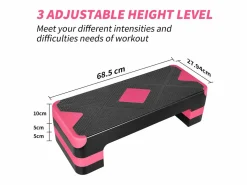 Step aeróbico ajustable para ejercicio, plataforma antideslizante, polietileno, (68,5 x 28 x 10 cm)