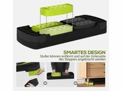 Stepper aeróbico con altura regulable (10/15/20 cm), plástico, verde (80x31x20 cm)