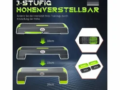 Outlet Stepper aeróbico regulable en 3 alturas, plástico resistente, /verde, hasta 150 kg (78x28x20 cm) Gris