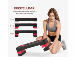 Stepper regulable para aeróbic, con 3 alturas, plástico, rojo (80x31x20 cm)