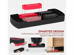 Stepper regulable para aeróbic, con 3 alturas, plástico, rojo (80x31x20 cm)