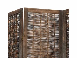 Clearance Tabique divisorio de 4 paneles de paulownia maciza en color marrón oscuro Marru00f3n