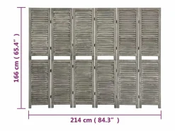 Tabique divisorio de 6 paneles 214x166 cm Madera maciza Gris
