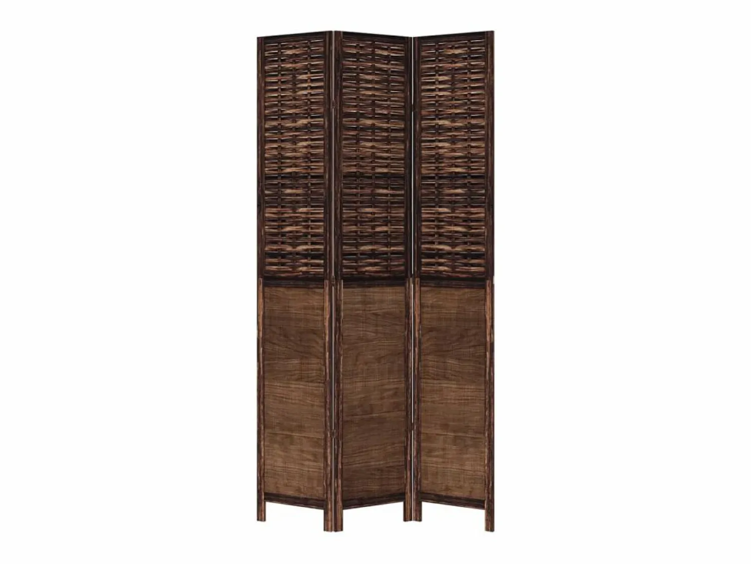 Tabique divisorio de 3 paneles en marrón oscuro fabricado en paulownia maciza Marru00f3n