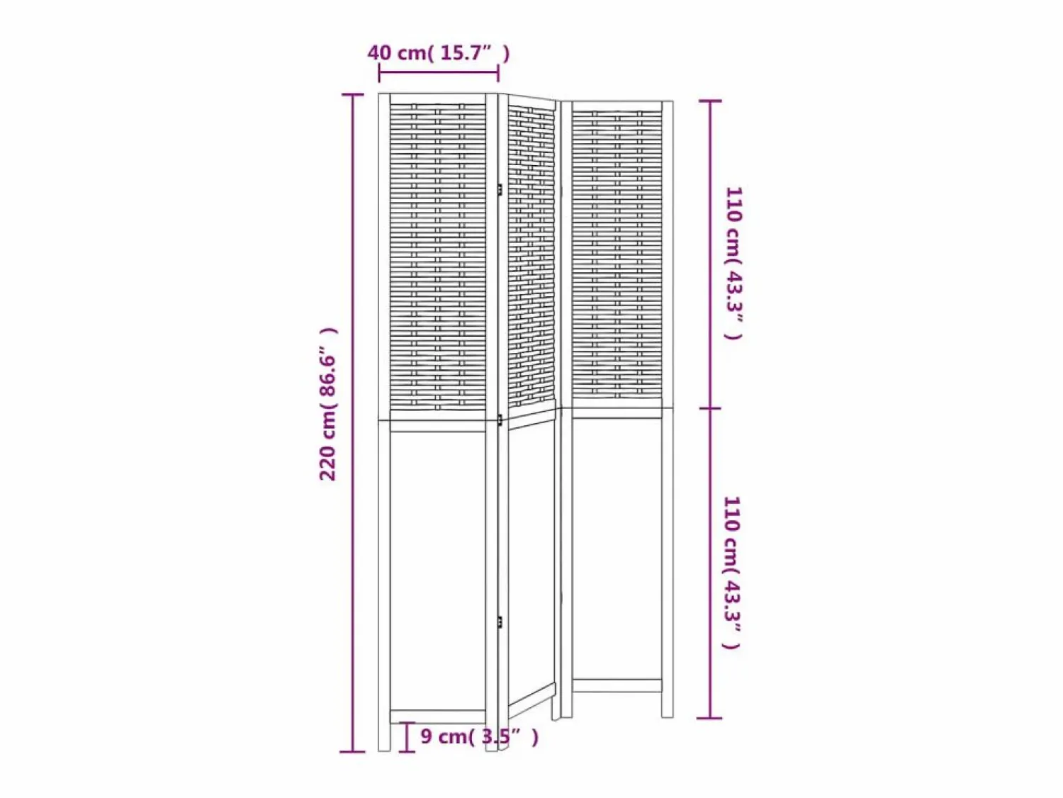 Tabique divisorio de 3 paneles en marrón oscuro fabricado en paulownia maciza Marru00f3n