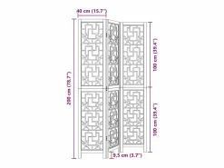 Discount Tabique divisorio de 3 paneles en madera maciza de paulownia marrón Biombo