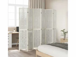 Outlet Tabique divisorio de 6 paneles en madera maciza de paulownia blanca Blanco