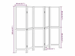 Clearance Tabique divisorio de 5 paneles en marrón oscuro fabricado en paulownia maciza Biombo