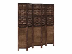 Tabique divisorio de 5 paneles en marrón oscuro fabricado en paulownia maciza Marru00f3n