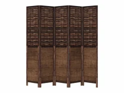 Tabique divisorio de 5 paneles en marrón oscuro fabricado en paulownia maciza Marru00f3n
