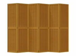 Tabique divisorio de 6 paneles en madera maciza de paulownia marrón
