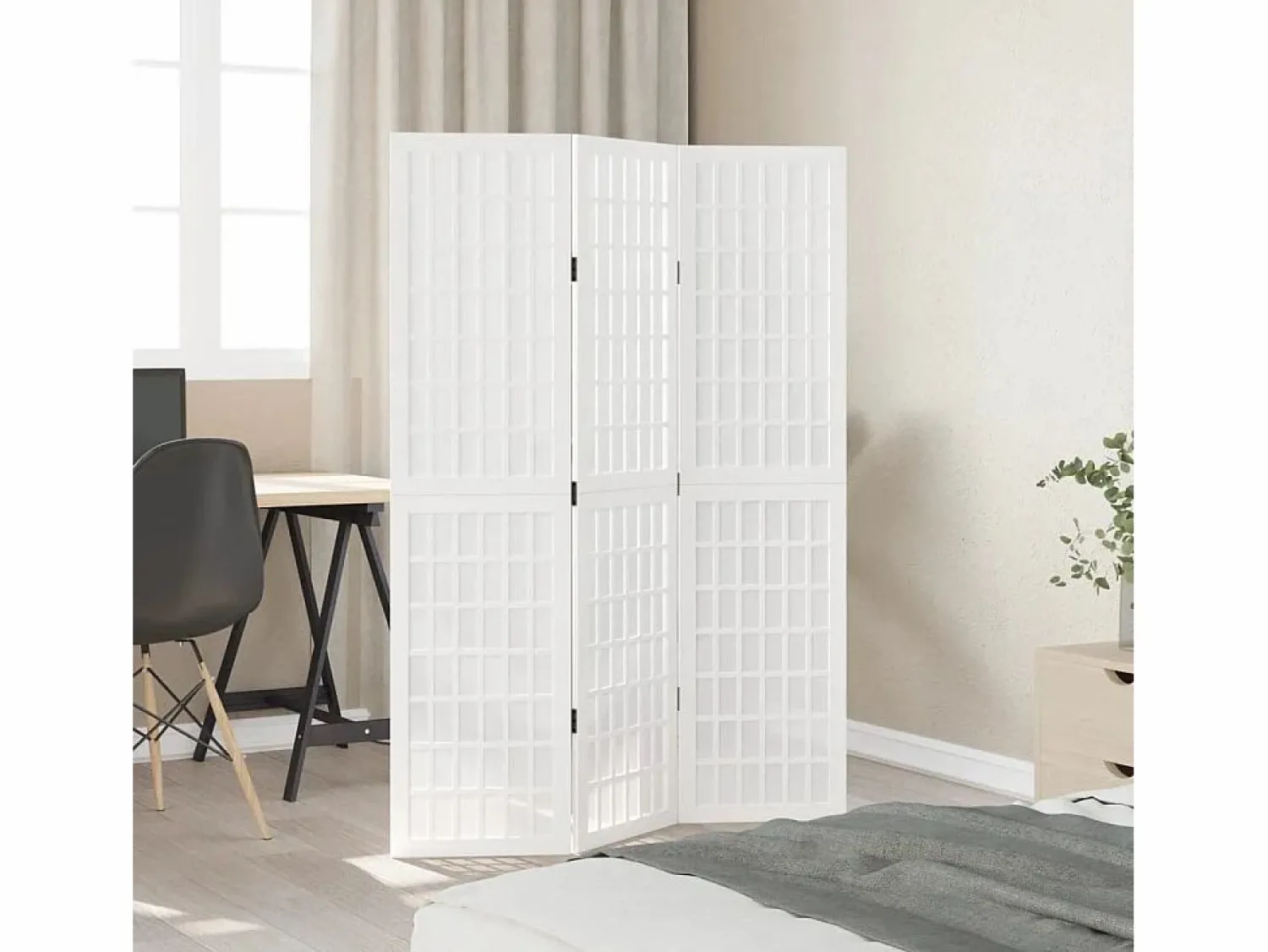 Tabique divisorio de 3 paneles en madera maciza de paulownia blanca