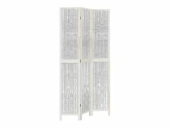 Tabique divisorio de 3 paneles en madera maciza de paulownia blanca Blanco