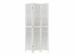 Tabique divisorio de 3 paneles en madera maciza de paulownia blanca Blanco