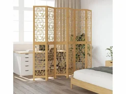 Tabique divisorio de 6 paneles en madera maciza de paulownia marrón