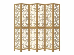Tabique divisorio de 6 paneles en madera maciza de paulownia marrón