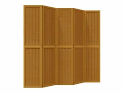 Tabique divisorio de 5 paneles en madera maciza de paulownia marrón