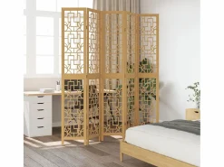 Best Tabique divisorio de 5 paneles en madera maciza de paulownia marrón Biombo