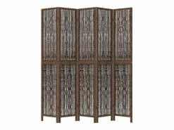 Tabique divisorio de 5 paneles en marrón oscuro fabricado en paulownia maciza Marru00f3n