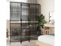 Discount Tabique divisorio de mimbre de resina negra de 4 paneles Biombo