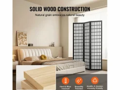 Tabique Divisorio SucceBuy, Tabique Divisorio Japonés de 3 Paneles, Tabique Japonés Portátil, de Madera, Gira 360°, 120,5 x 170 x 1,9 cm, para Separar Habitaciones