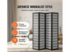 Clearance Tabique Divisorio SucceBuy, Tabique Divisorio Japonés de 4 Paneles, Tabique Japonés Portátil, de Madera, Gira 360°, 162 x 170 x 1,9 cm, para Separar Habitaciones Biombo