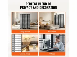 Clearance Tabique Divisorio SucceBuy, Tabique Divisorio Japonés de 4 Paneles, Tabique Japonés Portátil, de Madera, Gira 360°, 162 x 170 x 1,9 cm, para Separar Habitaciones Biombo