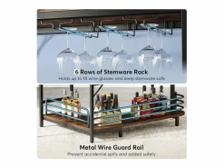 Discount Tabla de bar en forma de L, Tabla de licor de 3 niveles de bistro con estantería para vinos y soporte para vasos de vino, Marrón rústico Botellero|Accesorios Para Vino Y Bar