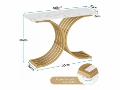 Best Tribesigns Tabla de consola estrecha, mesa auxiliar con estructura de metal dorado, 100 x 30 x 80 cm, pequeña mesa de exposición Blanco