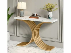 Best Tribesigns Tabla de consola estrecha, mesa auxiliar con estructura de metal dorado, 100 x 30 x 80 cm, pequeña mesa de exposición Blanco