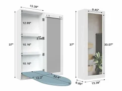 Clearance Tabla de planchar de pared con mueble de almacenaje, tabla de planchar integrada, estructura plegable, espejo de pared, MDF (35,5x17,5x95 cm) Blanco