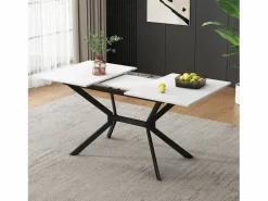 DripeX Tablero de comedor extensible 120/160 cm, 4 a 6 personas, en MDF y metal, mesa rectangular Blanco