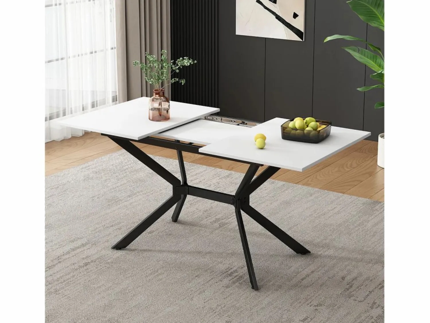 DripeX Tablero de comedor extensible 120/160 cm, 4 a 6 personas, en MDF y metal, mesa rectangular Blanco
